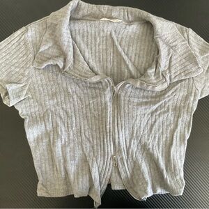 Gray Crop Top with Silver Zipper